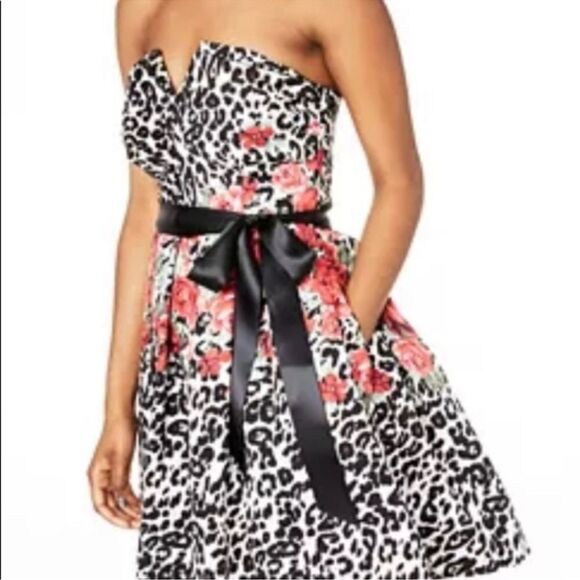 Teeze Me Strapless Animal Print with Red Roses Party Dress, Size 3/4, NWT C27 - Picture 3 of 13